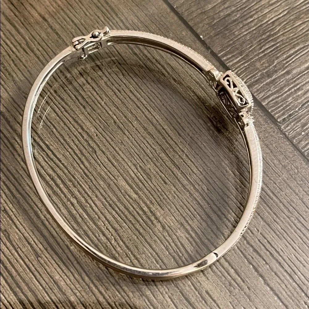 BR SUN Silver Plated Elegant Hinged Bangle Bracelet with Rose Gold Accents
